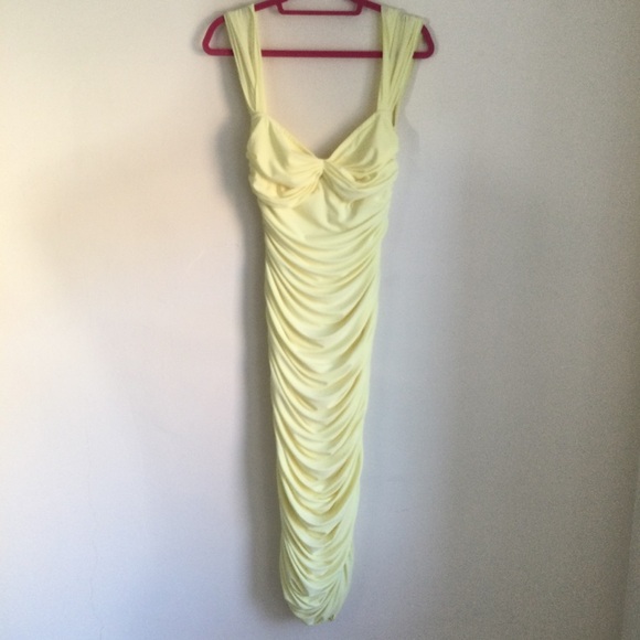 Norma Kamali Dress Ruched Yellow Midi Size Medium - Picture 5 of 6